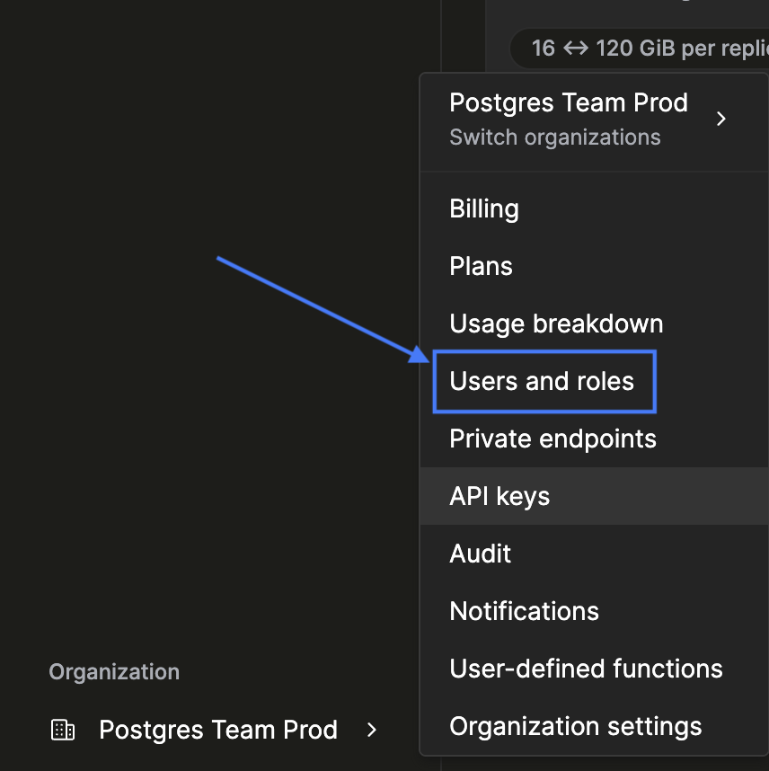 Users and roles menu